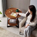 Round End Table, 19.69 IN Wood Tabletop & Black Metal Frame, 2-Tier Side Table for Living Room, Bedroom