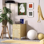 VINGLI Table d'appoint avec station de recharge, table de chevet en rotin avec tiroirs, petite table d'appoint avec armoire pour salon, chambre, couleur chêne