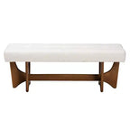 Panca Baxton Studio Theo, in tessuto beige-grigiastro in stile moderno di metà secolo, con finitura noce