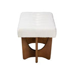 Panca Baxton Studio Theo, in tessuto beige-grigiastro in stile moderno di metà secolo, con finitura noce