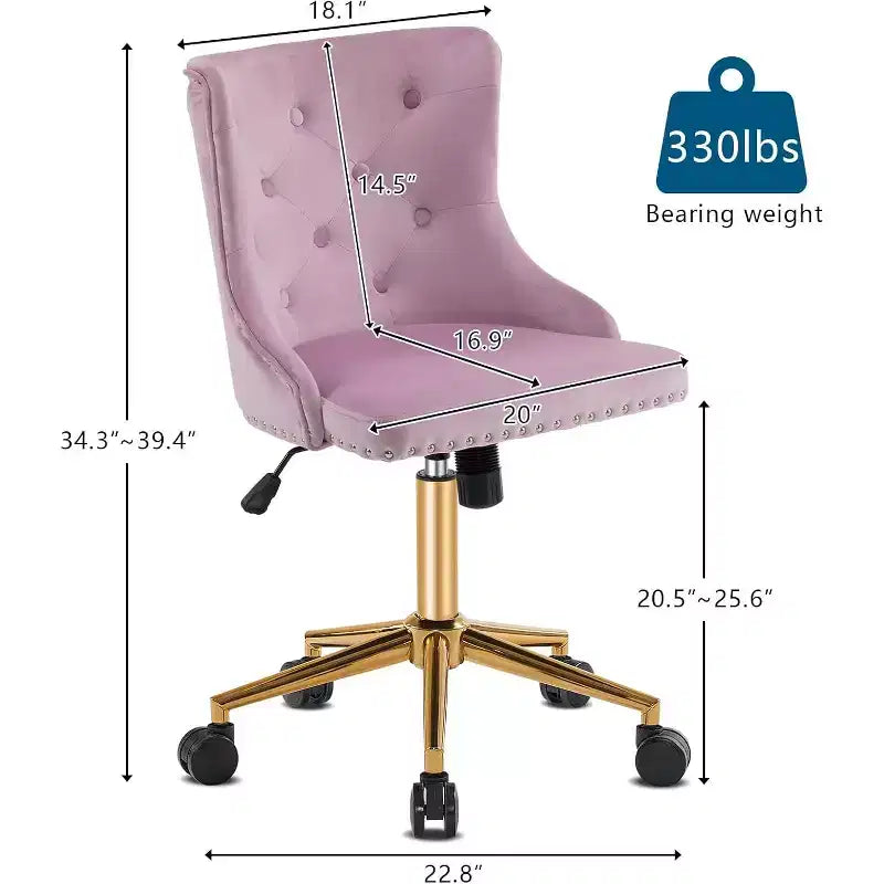 Sedia da scrivania senza braccioli VINGLI per ufficio con base/ruote dorate, sedia per toletta/trucco con schienale per camera da letto, sedia girevole con ruote per unghie