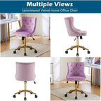 Sedia da scrivania senza braccioli VINGLI per ufficio con base/ruote dorate, sedia per toletta/trucco con schienale per camera da letto, sedia girevole con ruote per unghie