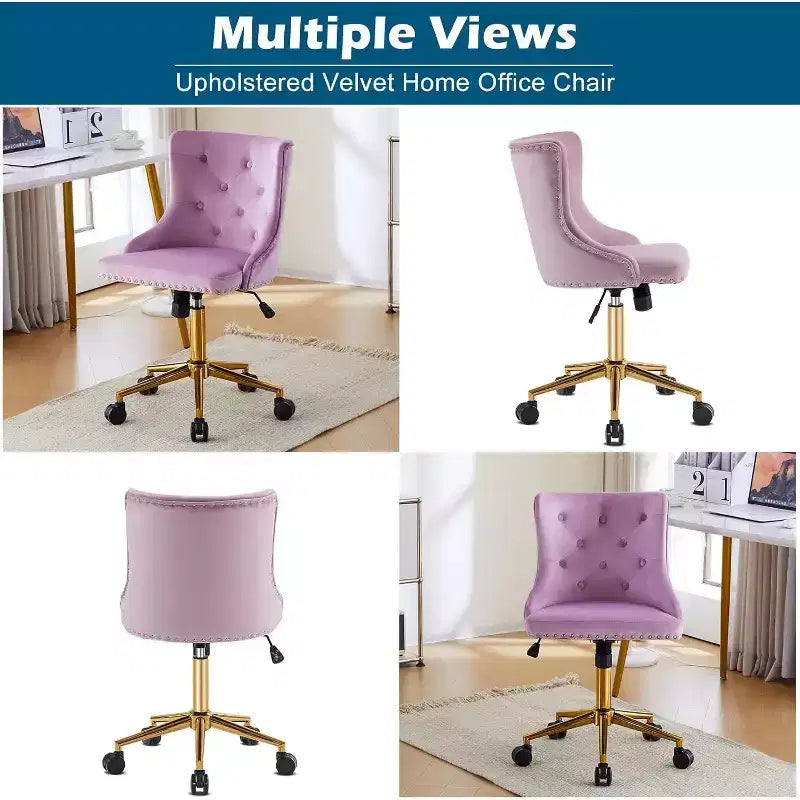 Sedia da scrivania senza braccioli VINGLI per ufficio con base/ruote dorate, sedia per toletta/trucco con schienale per camera da letto, sedia girevole con ruote per unghie