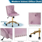 Sedia da scrivania senza braccioli VINGLI per ufficio con base/ruote dorate, sedia per toletta/trucco con schienale per camera da letto, sedia girevole con ruote per unghie