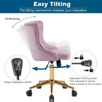 Sedia da scrivania senza braccioli VINGLI per ufficio con base/ruote dorate, sedia per toletta/trucco con schienale per camera da letto, sedia girevole con ruote per unghie