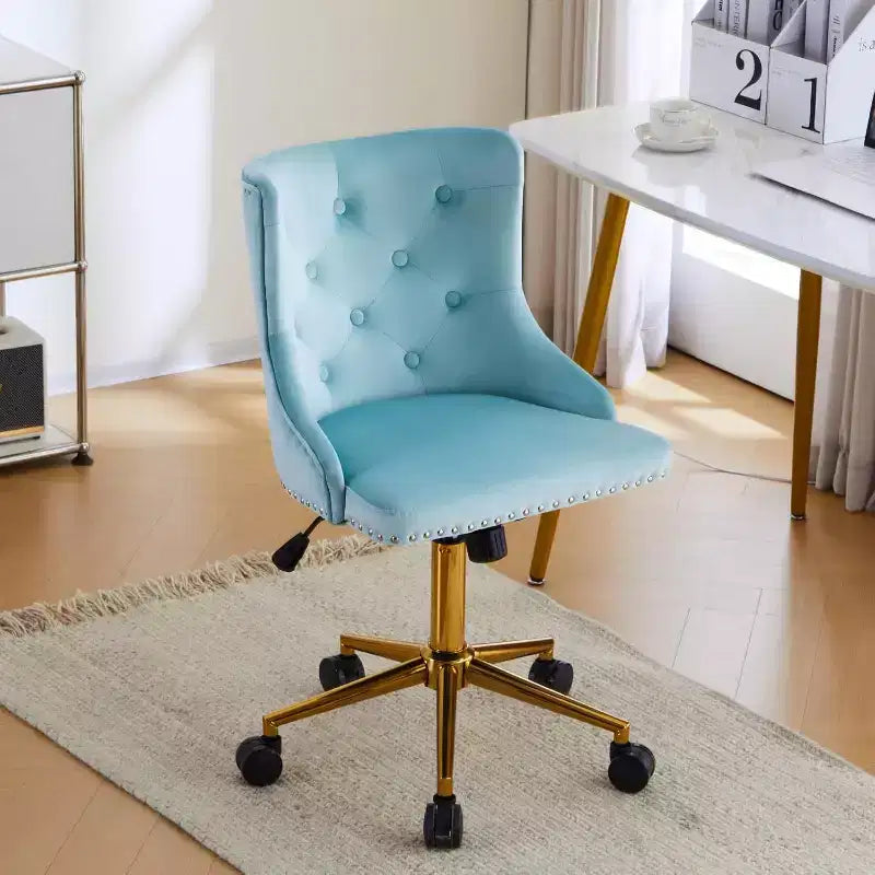 Sedia da scrivania senza braccioli VINGLI per ufficio con base/ruote dorate, sedia per toletta/trucco con schienale per camera da letto, sedia girevole con ruote per unghie