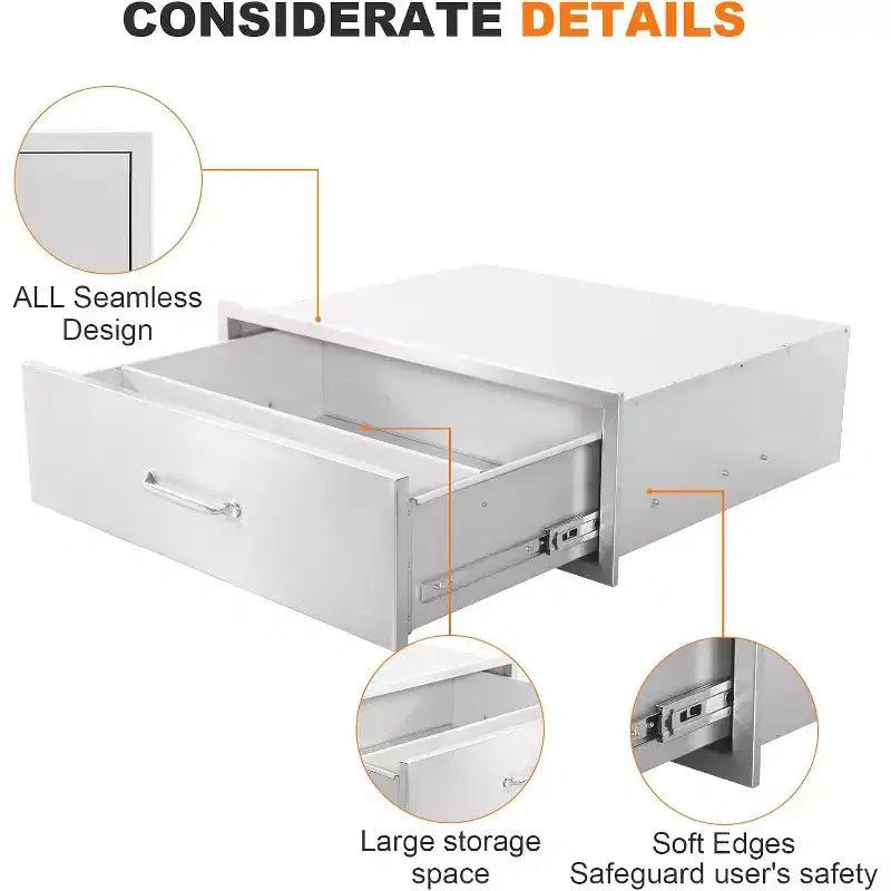 Cassetto da Cucina per Esterni, Cassetto BBQ ad Incasso Monostrato in Acciaio Inossidabile per Cucine da Esterno e Isole BBQ