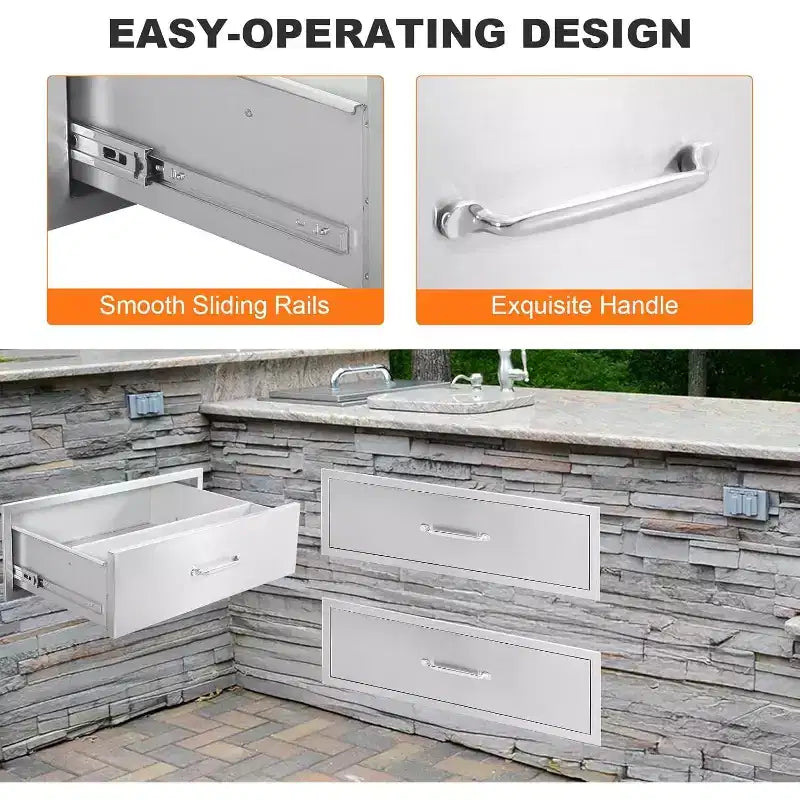 Cassetto da Cucina per Esterni, Cassetto BBQ ad Incasso Monostrato in Acciaio Inossidabile per Cucine da Esterno e Isole BBQ