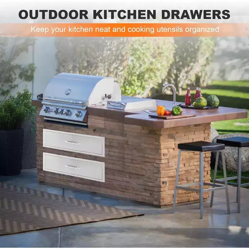 Cassetto da Cucina per Esterni, Cassetto BBQ ad Incasso Monostrato in Acciaio Inossidabile per Cucine da Esterno e Isole BBQ