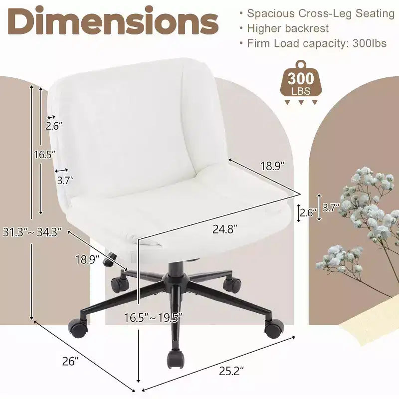 VINGLI Sedia da Scrivania Comoda Senza Braccioli con Imbottitura Spessa a Criss Cross, con Base a Doppio Uso, Girevole Regolabile, Moderna Sedia da Toilette, su Rotelle, in PU Cerato