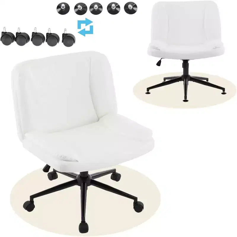 VINGLI Sedia da Scrivania Comoda Senza Braccioli con Imbottitura Spessa a Criss Cross, con Base a Doppio Uso, Girevole Regolabile, Moderna Sedia da Toilette, su Rotelle, in PU Cerato