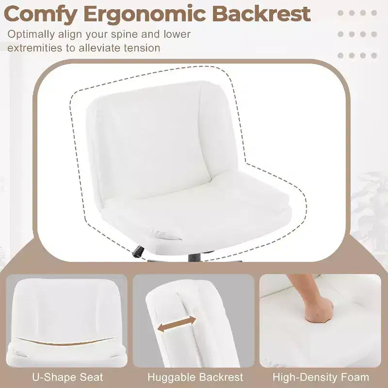 VINGLI Sedia da Scrivania Comoda Senza Braccioli con Imbottitura Spessa a Criss Cross, con Base a Doppio Uso, Girevole Regolabile, Moderna Sedia da Toilette, su Rotelle, in PU Cerato