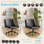 VINGLI Sedia da Scrivania Comoda Senza Braccioli con Imbottitura Spessa a Criss Cross, con Base a Doppio Uso, Girevole Regolabile, Moderna Sedia da Toilette, su Rotelle, in PU Cerato