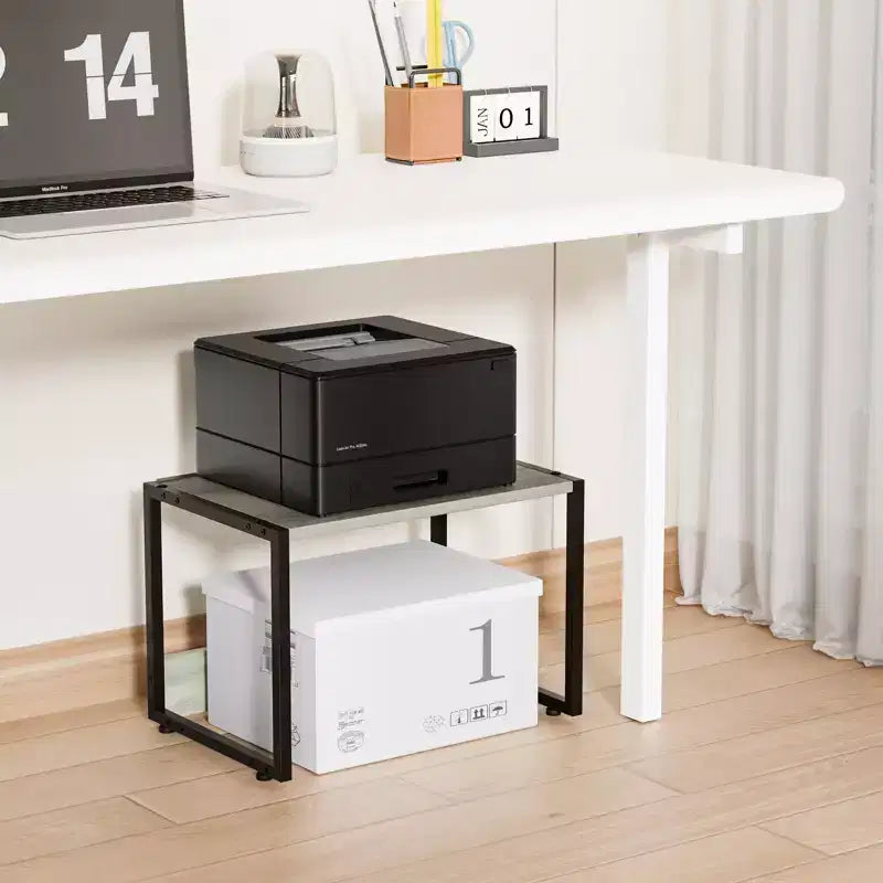 VINGLI Supporto combinabile per stampante con spazio di archiviazione, Ripiano da scrivania per stampante sotto la scrivania per fax, fotocopiatrice, scanner (Grigio Rustico)