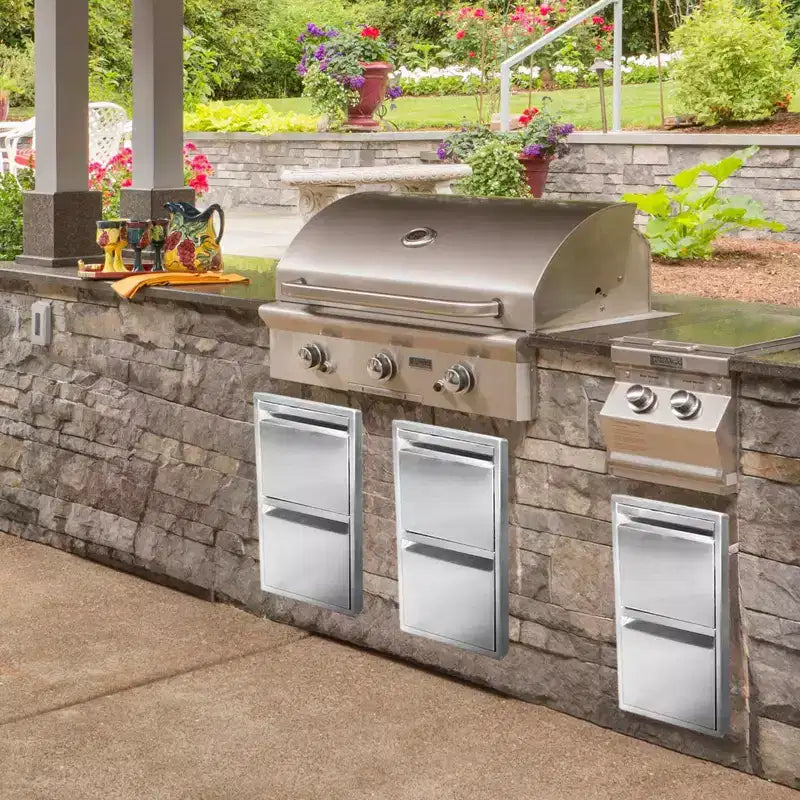 Tiroirs de barbecue encastrables en acier inoxydable 13 x 21 avec poignée rainurée, pour îlot de cuisine extérieur ou station de barbecue de patio