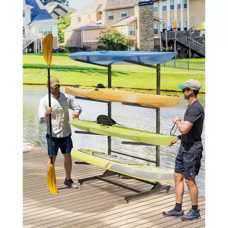 Porta Kayak da 2-6 Kayak, Porta Kayak Autoportante da Esterno con Ruote Mobili, Porta Kayak in Acciaio Resistente con Cinghie