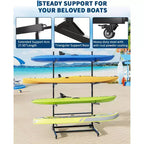 Porta Kayak da 2-6 Kayak, Porta Kayak Autoportante da Esterno con Ruote Mobili, Porta Kayak in Acciaio Resistente con Cinghie