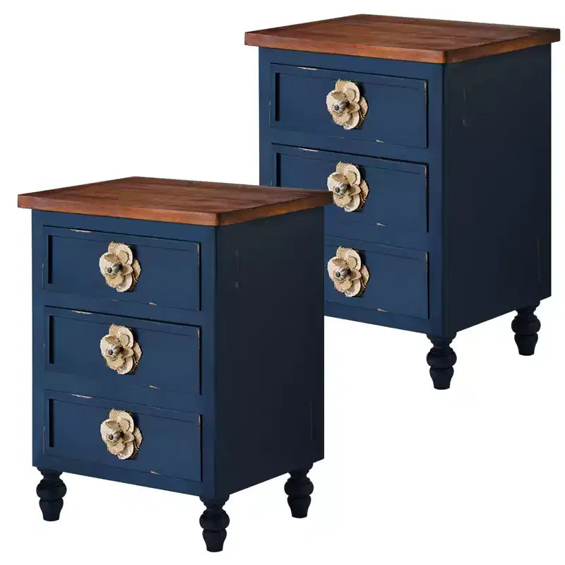 Comodino ModernLuxe con 3 cassetti e pomelli floreali, tavolino laterale da letto o da divano in stile rustico vintage