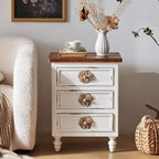 Comodino ModernLuxe con 3 cassetti e pomelli floreali, tavolino laterale da letto o da divano in stile rustico vintage
