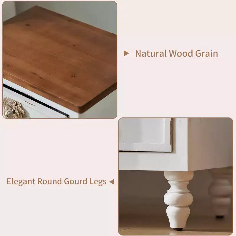Comodino ModernLuxe con 3 cassetti e pomelli floreali, tavolino laterale da letto o da divano in stile rustico vintage