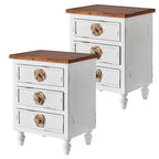 Comodino ModernLuxe con 3 cassetti e pomelli floreali, tavolino laterale da letto o da divano in stile rustico vintage