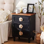 ModernLuxe Nightstand with 3 Drawers & Floral Knobs, Vintage Farmhouse End Table Bedside or Sofa Accent Table