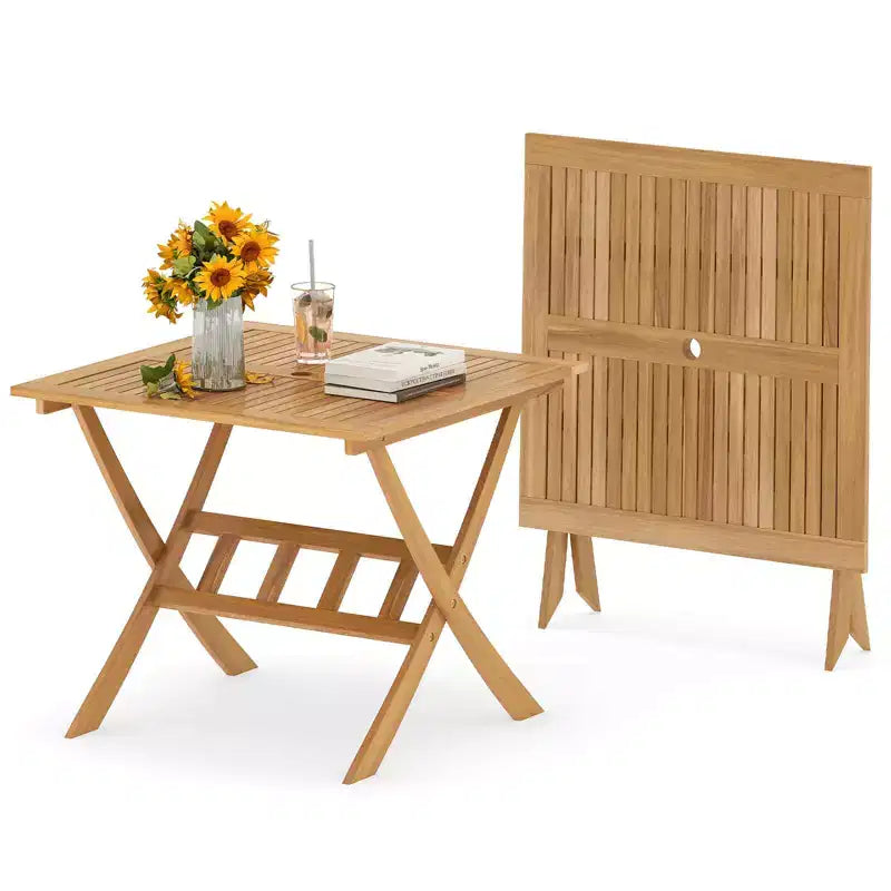 Costway Tavolo Pieghevole da Esterno in Legno di Acacia, 91 cm, con Piano a Doghe