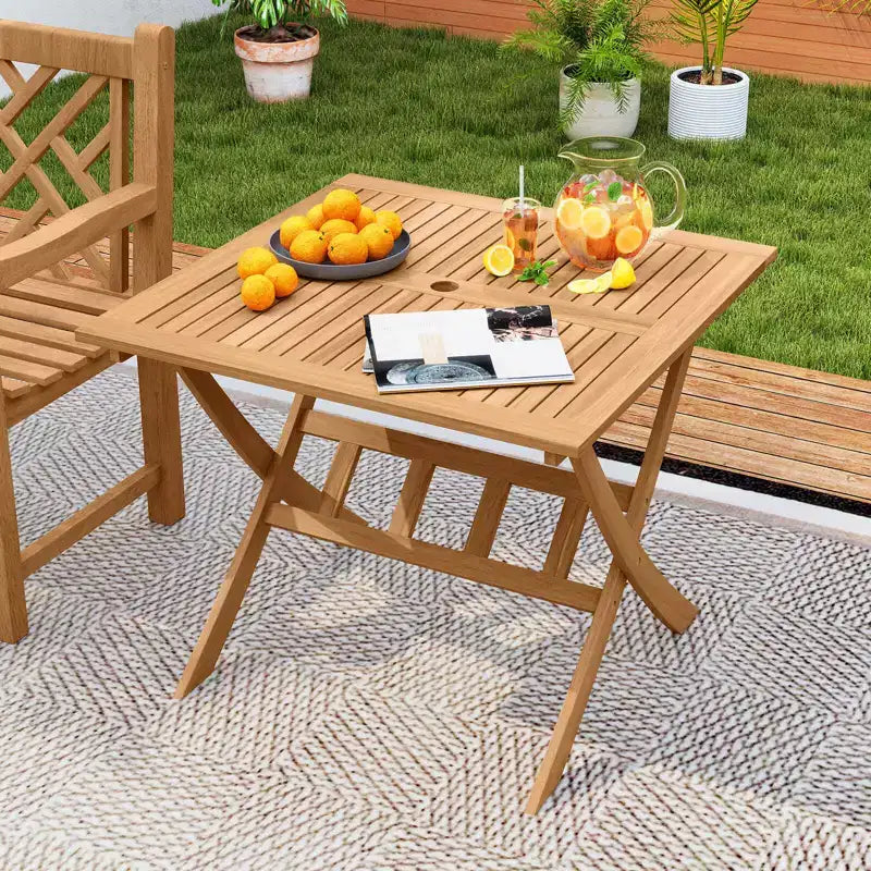 Costway Tavolo Pieghevole da Esterno in Legno di Acacia, 91 cm, con Piano a Doghe