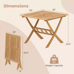 Costway Tavolo Pieghevole da Esterno in Legno di Acacia, 91 cm, con Piano a Doghe