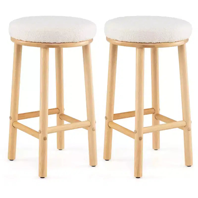 Costway 27 Bar Stools Set of 2/4 Upholstered Barstools with Boucle Fabric Seats Footrests