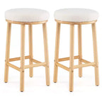 Costway 27 Bar Stools Set of 2/4 Upholstered Barstools with Boucle Fabric Seats Footrests