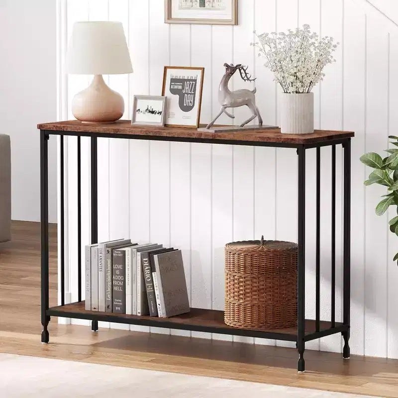 GustoWave – Console étroite de 105 cm, table d'appoint à 2 niveaux en bois pour entrée, salon, couloir, montage facile