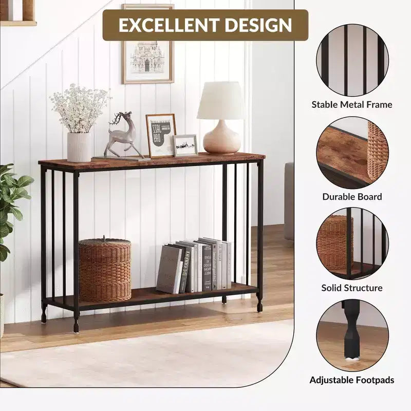 GustoWave – Console étroite de 105 cm, table d'appoint à 2 niveaux en bois pour entrée, salon, couloir, montage facile