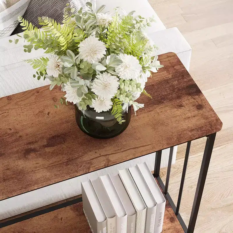 GustoWave – Console étroite de 105 cm, table d'appoint à 2 niveaux en bois pour entrée, salon, couloir, montage facile