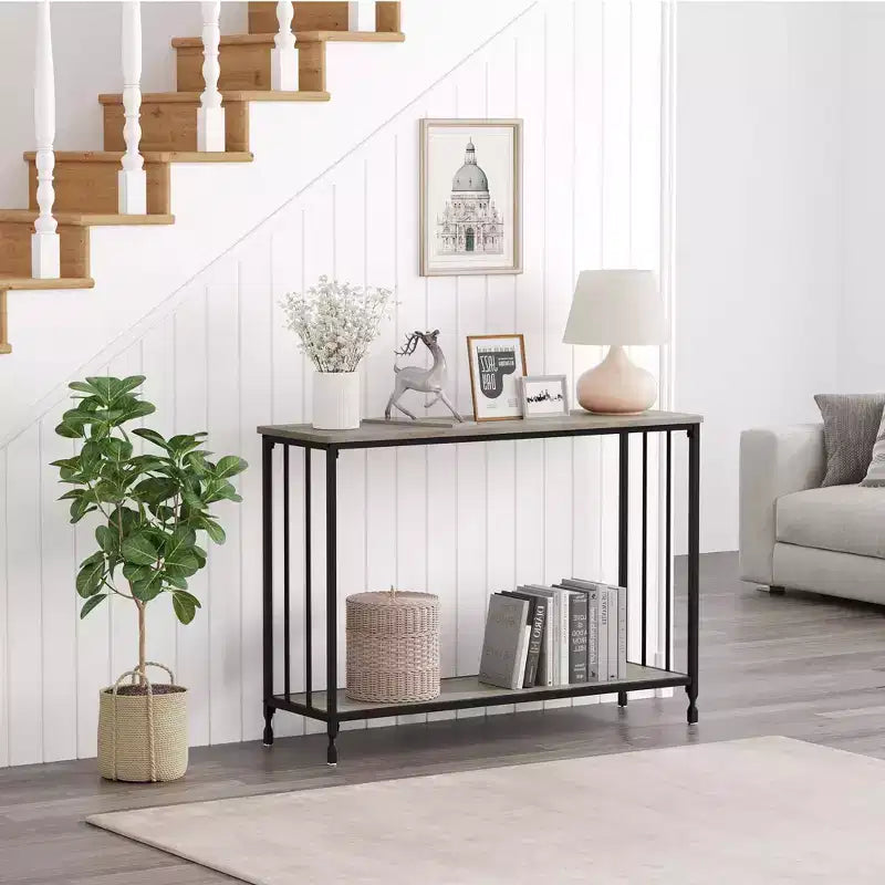 GustoWave Tavolino Console Stretto da 41,5'', Tavolo d'Appoggio per Divano a 2 Ripiani in Legno, Mobile per Ingresso, Soggiorno, Corridoio, Facile Montaggio