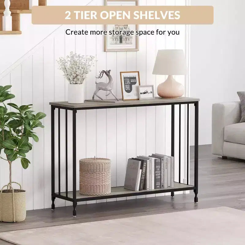 GustoWave Tavolino Console Stretto da 41,5'', Tavolo d'Appoggio per Divano a 2 Ripiani in Legno, Mobile per Ingresso, Soggiorno, Corridoio, Facile Montaggio