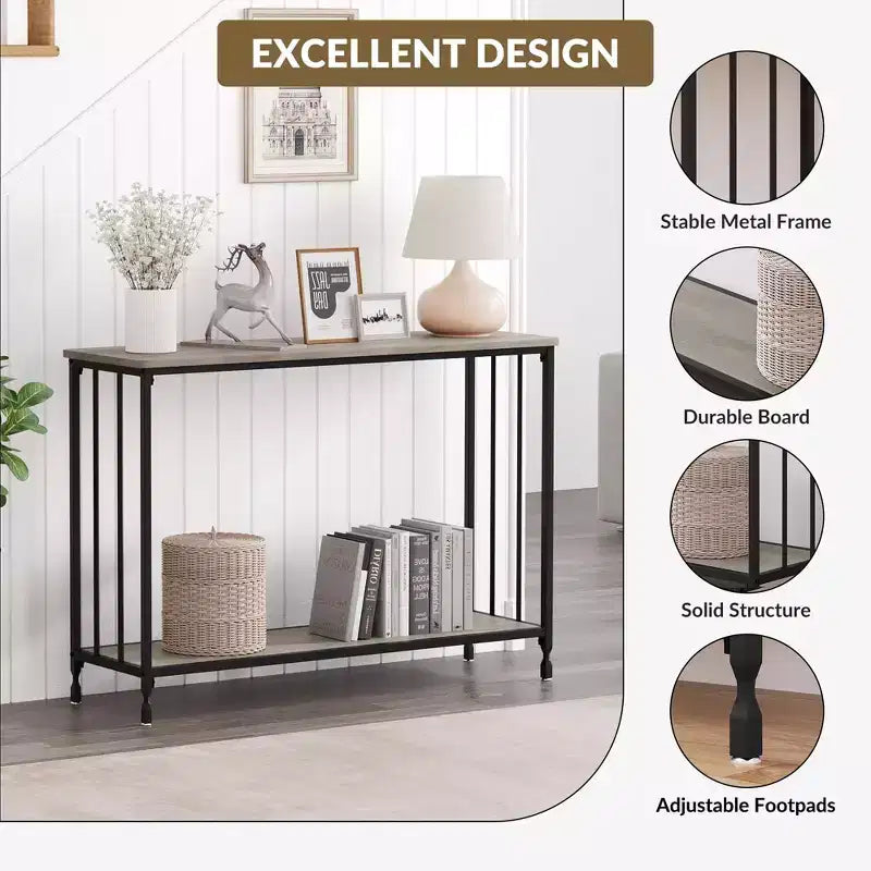 GustoWave – Console étroite de 105 cm, table d'appoint à 2 niveaux en bois pour entrée, salon, couloir, montage facile
