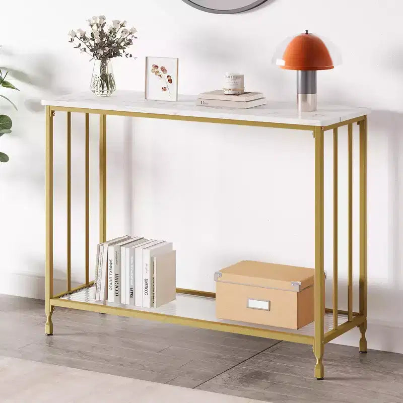 GustoWave Tavolino Console Stretto da 41,5'', Tavolo d'Appoggio per Divano a 2 Ripiani in Legno, Mobile per Ingresso, Soggiorno, Corridoio, Facile Montaggio