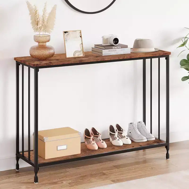 GustoWave Tavolino Console Stretto da 41,5'', Tavolo d'Appoggio per Divano a 2 Ripiani in Legno, Mobile per Ingresso, Soggiorno, Corridoio, Facile Montaggio