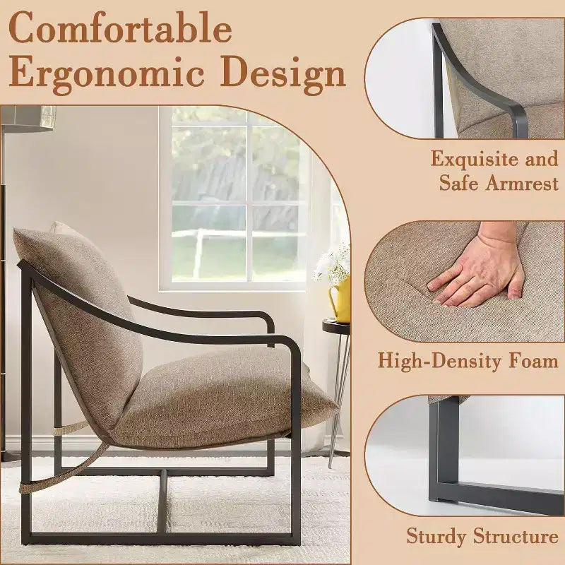COZONY Poltrona Moderna con Struttura in Metallo, Poltrona Lounge Imbottita con Cuscino in Schiuma per Soggiorno, Camera da Letto