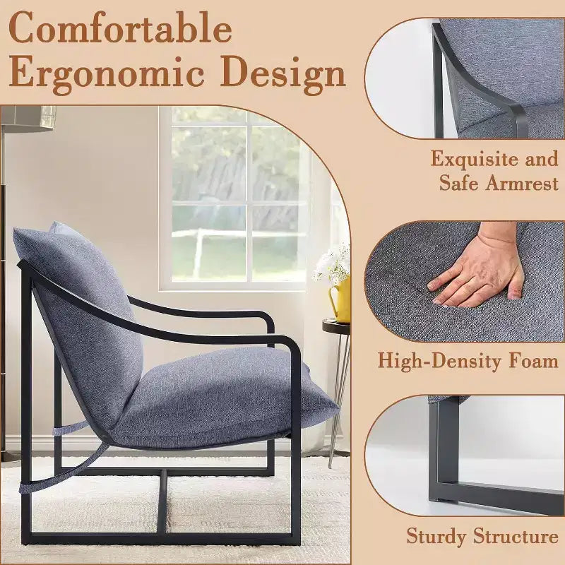 COZONY Poltrona Moderna con Struttura in Metallo, Poltrona Lounge Imbottita con Cuscino in Schiuma per Soggiorno, Camera da Letto