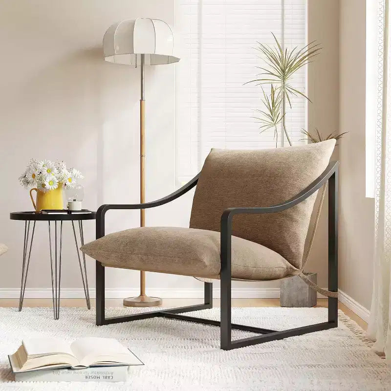 COZONY Poltrona Moderna con Struttura in Metallo, Poltrona Lounge Imbottita con Cuscino in Schiuma per Soggiorno, Camera da Letto