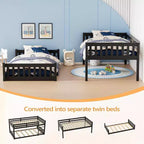 JOYMOR Letto a castello basso in legno massello per bambini/ragazzi, struttura letto a castello con spondine e scaletta per bambini e bambine, nessuna molla necessaria (nero)