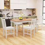 Costway Sedie da Pranzo Rustiche Set da 4 con Schienale Inclinato a Doghe, Seduta Larga, Gambe in Legno di Caucciù Nero/Bianco