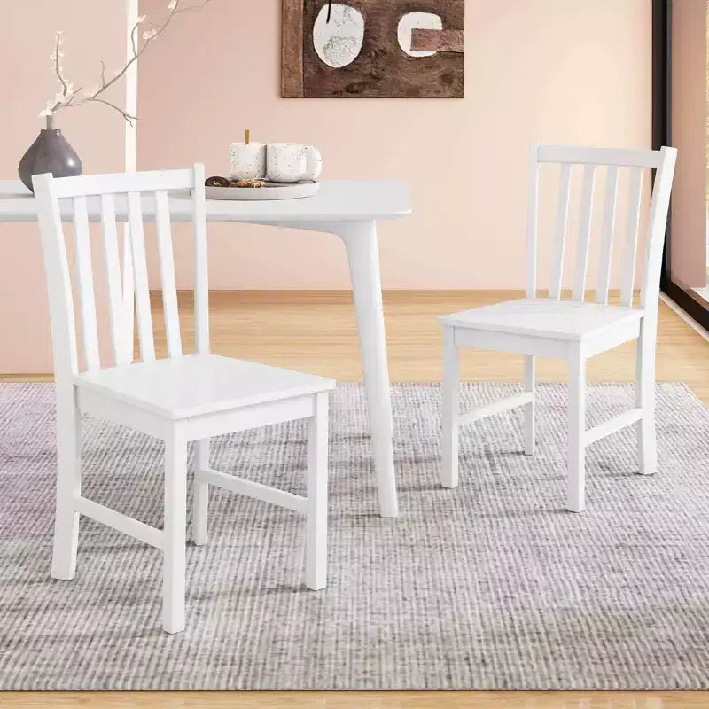 Costway Sedie da Pranzo Rustiche Set da 4 con Schienale Inclinato a Doghe, Seduta Larga, Gambe in Legno di Caucciù Nero/Bianco