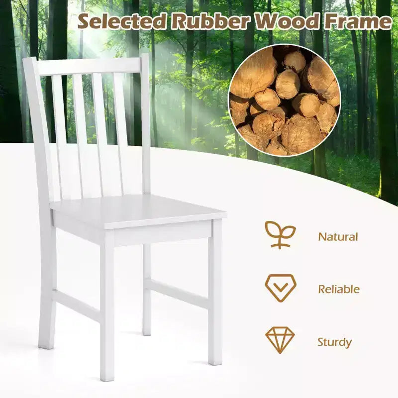 Costway Sedie da Pranzo Rustiche Set da 4 con Schienale Inclinato a Doghe, Seduta Larga, Gambe in Legno di Caucciù Nero/Bianco