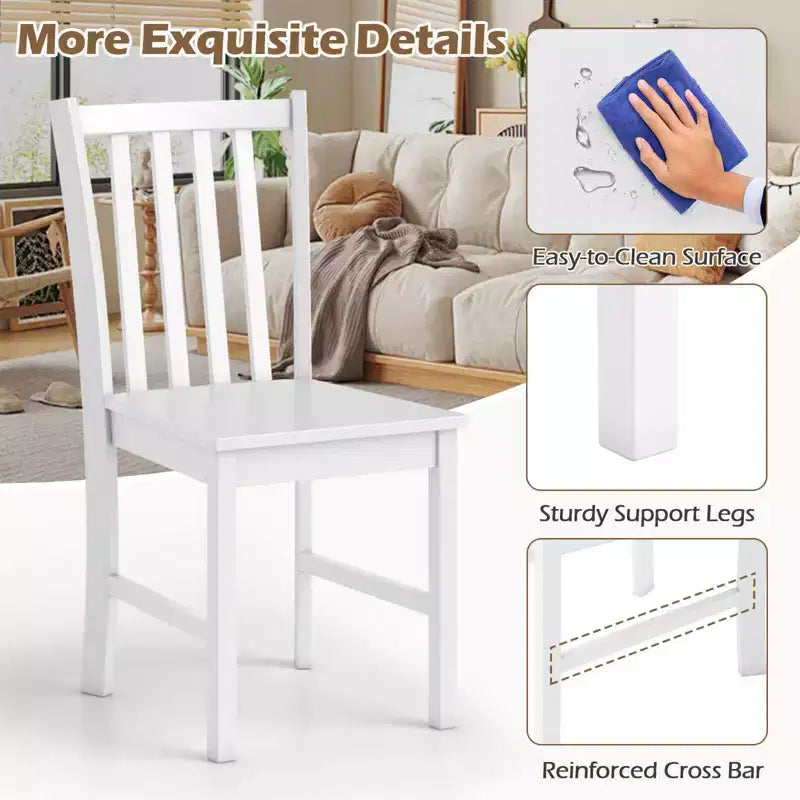 Costway Sedie da Pranzo Rustiche Set da 4 con Schienale Inclinato a Doghe, Seduta Larga, Gambe in Legno di Caucciù Nero/Bianco