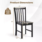 Costway Sedie da Pranzo Rustiche Set da 4 con Schienale Inclinato a Doghe, Seduta Larga, Gambe in Legno di Caucciù Nero/Bianco