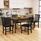 Costway Sedie da Pranzo Rustiche Set da 4 con Schienale Inclinato a Doghe, Seduta Larga, Gambe in Legno di Caucciù Nero/Bianco