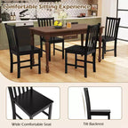 Costway Sedie da Pranzo Rustiche Set da 4 con Schienale Inclinato a Doghe, Seduta Larga, Gambe in Legno di Caucciù Nero/Bianco